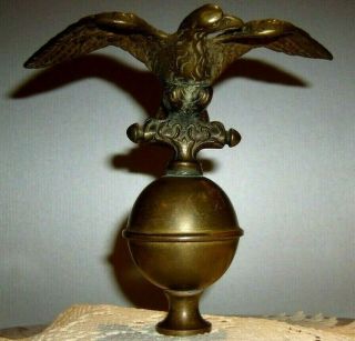Antique Brass Eagle Grandfather Clock Topper Flag Pole Finial 5 1/2 " Tallx6 " Wide