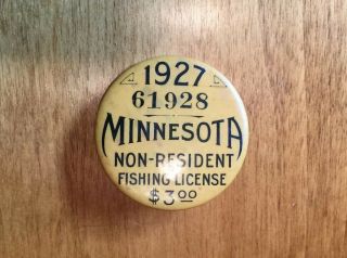 1927 Minnesota Non Resident Fishing License Pin Pinback Button 2