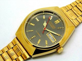 Citizen Automatic Men 21jewel Gold Plated Grey Dial Day Date Vintage Japan Watch