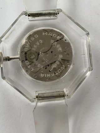 Vintage Lucerne Clear Octagon Lucite Watch Blue Face Swiss Made Mechanical Runs 3