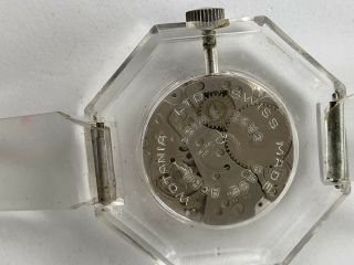 Vintage Lucerne Clear Octagon Lucite Watch Blue Face Swiss Made Mechanical Runs 5
