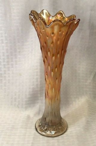 Q35a Vtg Antique Glass Carnival Vase 11 - 3/4 " Iridescent Stretch Marigold
