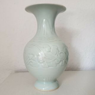 Qing qianlong mark China / Chinese antique Porcelain Celadon Glaze Dragon 4