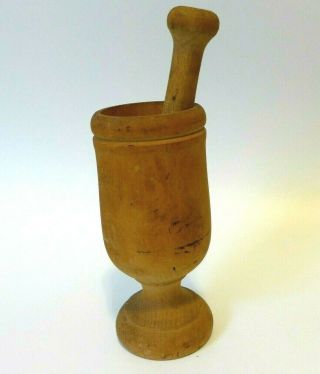 Vintage/antique Wooden Mortar Pestle Primitive Made In Germany Old Apothecary