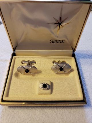 Vintage Swank Cufflinks And Tie Tack Silver And Black