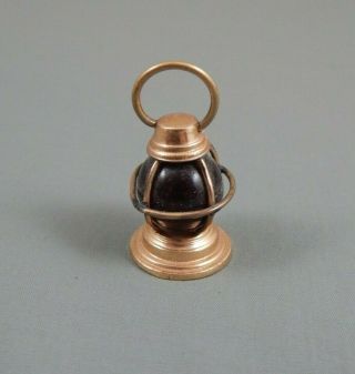 Antique Victorian Rose Gold Filled Garnet Glass Railroad Lantern Watch Chain Fob