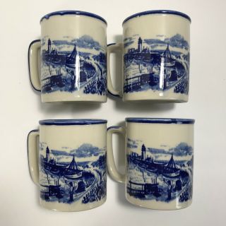 Antique Delftware Blue Coffee/Tea Mugs,  Dutch Colonial design (set of 4) 2