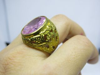Pink Ring Vintage Stone Bronze Dragon Naga Diamond Antique Flower Pattern Sz 8