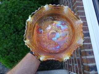 Antique Imperial Carnival Glass Double Dutch Windmill Marigold 3 Footed Bowl