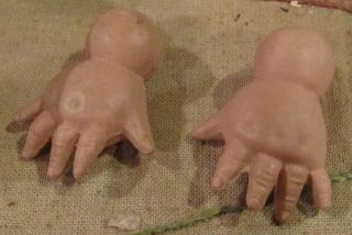 Antique C1910 German 1 1/2 " Celluloid Hands For Bisque Character Baby Doll