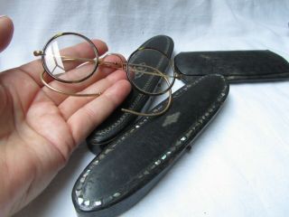 Antique Vintage 1/10 10ct Gold & Faux Tortoiseshell Spectacles & 2 Spec Cases