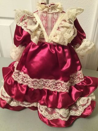 Victorian Style Pink Short Doll Party Dress - 16 - 18” Dolls 9” Waist Porcelain Comp