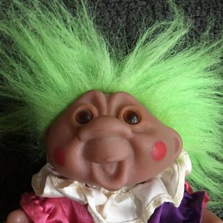 Vintage Norfin Troll Doll By Dam 4 1/2” Green Hair Amber Eyes 1986
