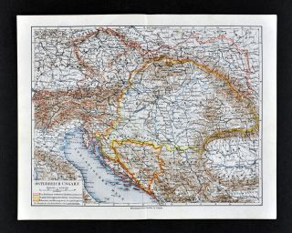 1900 Meyers Map Austria Hungary Croatia Bohemia Slovenia Italy Serbia Bosnc