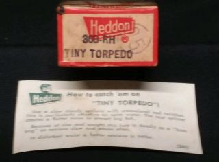 Vintage Heddon Tiny Torpedo 360 RH Fishing Lure - Box - Instructions 4