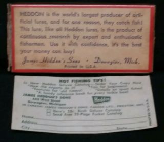 Vintage Heddon Tiny Torpedo 360 RH Fishing Lure - Box - Instructions 5