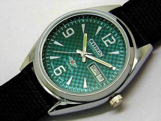 Citizen Automatic Mens Steel Green Dial Vintage Day/date Japan Wrist Watch Run