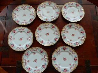 Set Of 8,  Antique Noritake Nippon Rc Plates Gold With Pink Roses Very Pretty