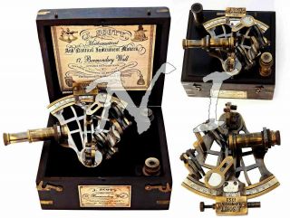 J.  Scott Antique Brass Ship Sextant With Two Extra Telescope In Hardwood Box
