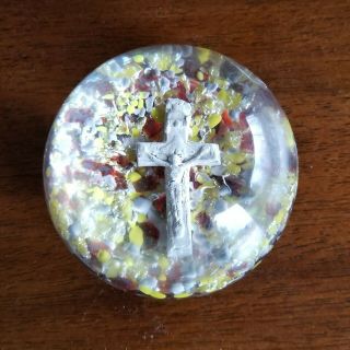 Antique Sulfide Collectible Paperweight - With Crucifix Inside.  Belgium?