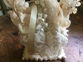 Antique Vintage 1930 - 40 ' s wedding bridal cake topper silk flowers bell lace 3