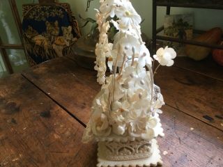 Antique Vintage 1930 - 40 ' s wedding bridal cake topper silk flowers bell lace 8