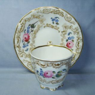 Quality Antique Copeland & Garrett Tall Cup & Saucer H/painted Flowers C1840