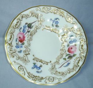 QUALITY ANTIQUE COPELAND & GARRETT TALL CUP & SAUCER H/PAINTED FLOWERS C1840 6