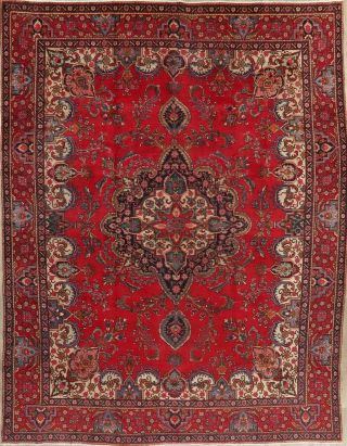 Traditional Floral Old Rug Hand - Knotted Wool Oriental Living Room Carpet 10 X 13