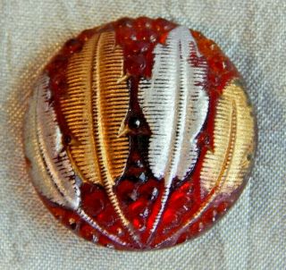 Victorian Antique Glass Button Feathers Amberina Color (red Yellow) 326 - A