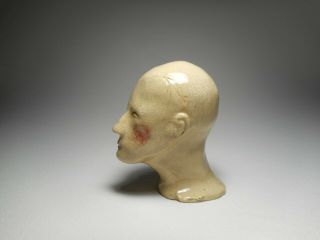 Antique Glazed Yellow Ware Sculpted Pottery Head - Unique American Folk Art 2