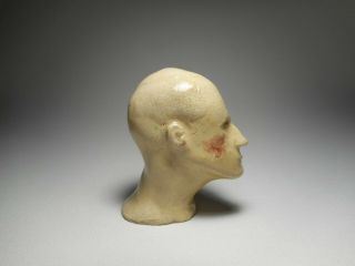 Antique Glazed Yellow Ware Sculpted Pottery Head - Unique American Folk Art 5