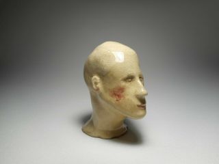 Antique Glazed Yellow Ware Sculpted Pottery Head - Unique American Folk Art 6