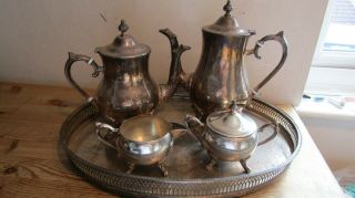 Vintage Viners Coffee Pot,  Tea Pot,  Milk Jug,  Sugar Bowl & Lid - Cavalier Tray