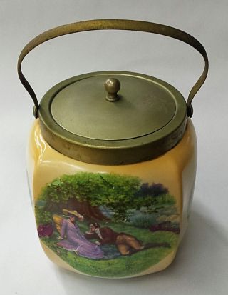 Antique English Biscuit Jar With English Country Scenes