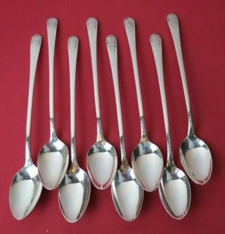 Set Of 8 Wm Rogers 1935 Silver Mist Marigold Iced Tea Spoons 7 3/4 " Very Good
