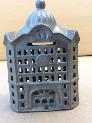Vintage Cast Iron Domed Bank Antique Building Still Bank Penny Bank Coin Bank 4
