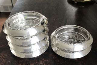 1950s Sterling Rimmed And Cut Glass Coasters - Set Of 6