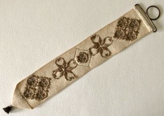 Antique Arts&Crafts Hand Embroidered Needle Crewel Cut Work Bell Pull Embroidery 4