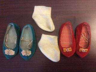 Vintage Chatty Cathy Doll Shoes - 2 Pairs Plus Socks