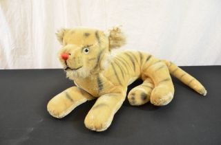 Antique Steiff? Mohair Stuffed Animal Reclining Tiger Glass Eyes 1487