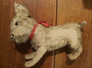 Fantastic Early Antique Steiff Well Loved Large Dog With Button