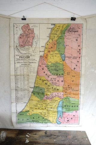 Vintage Linen Sunday School Map Of Palestine Eilers Ltd Made In Usa