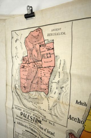 Vintage linen Sunday school map of Palestine Eilers Ltd made in USA 2
