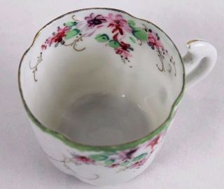 Vintage/Antique Hand Painted Pink/Purple Floral Porcelain Tea Cup & Saucer 2