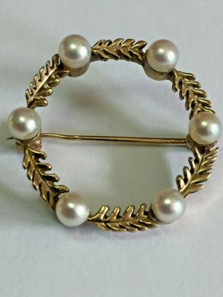 Antique 9ct Gold Circular Pearl Set Brooch Laurel Design Scrap/wear 4.  6 Grams