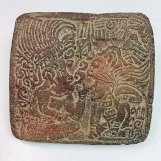 Rare Ornate Pre - Columbian Smoking Shamans Textile Pottery Stamp W/ Handle