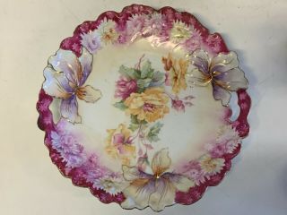 Antique Rs Prussia Style Porcelain Plate With Ruffled Rim & Floral Decorations