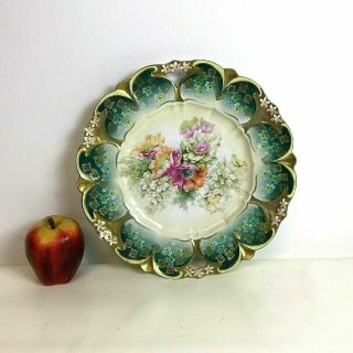 Antique Rs Prussia Porcelain Plate Flower Decorated Tray Plate 11.  4 "