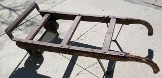 Antique Primitive Industrial Wood Cast Iron Dolly Hand Cart Truck Trolley